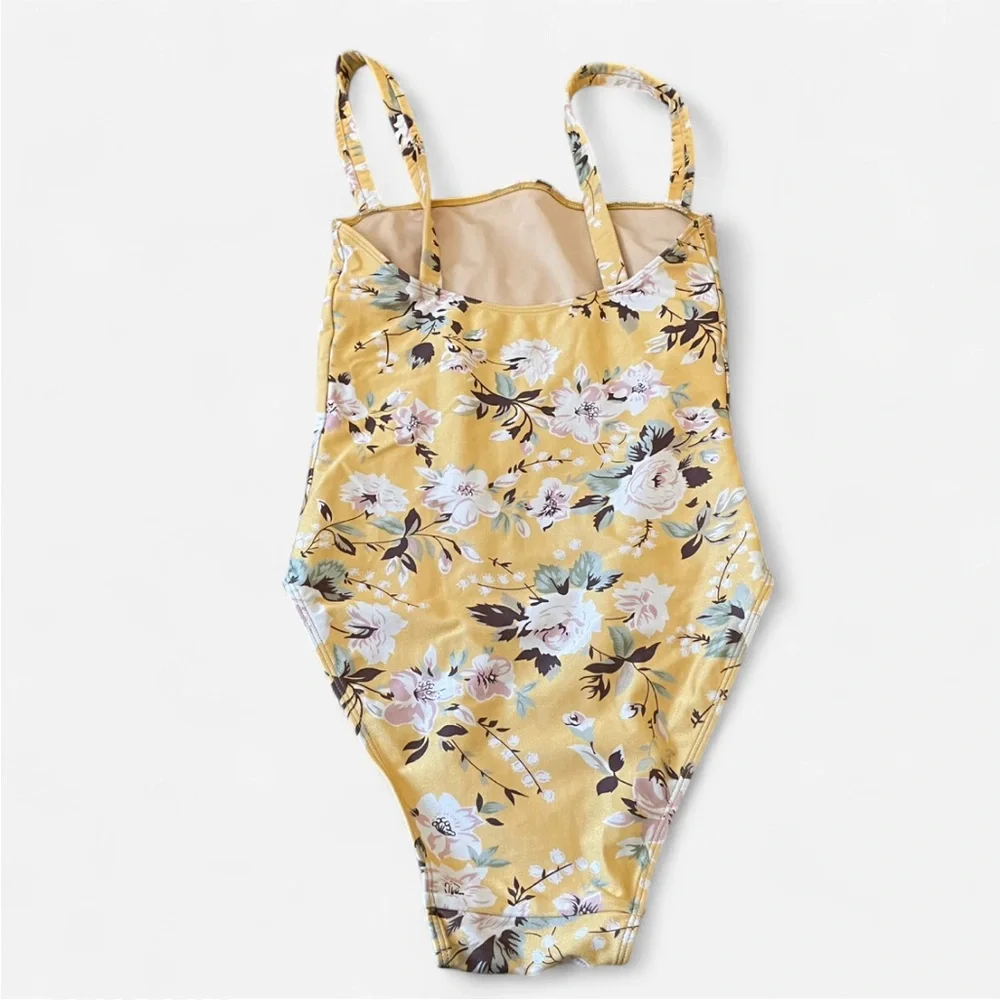 Faithfull The Brand Phoebe Floral One Piece Swimsuit in Pomeline Yellow Medium